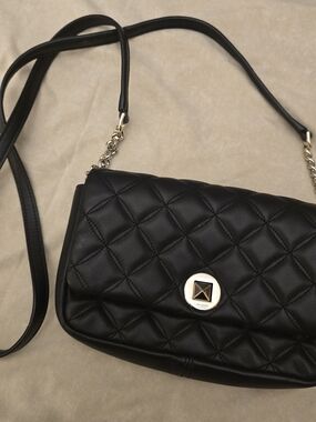 Kate Spade Natalia Black Quilted Leather Flap Turnlock Crossbody Bag WLRU6342